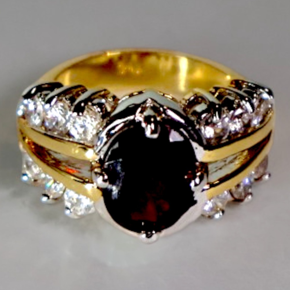 Swarovski Crystal Ring Size 5 14k Gold Overlay Red Oval Stone Cocktail New